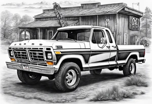 1974 ford f-100 in front of oil field tattoo idea