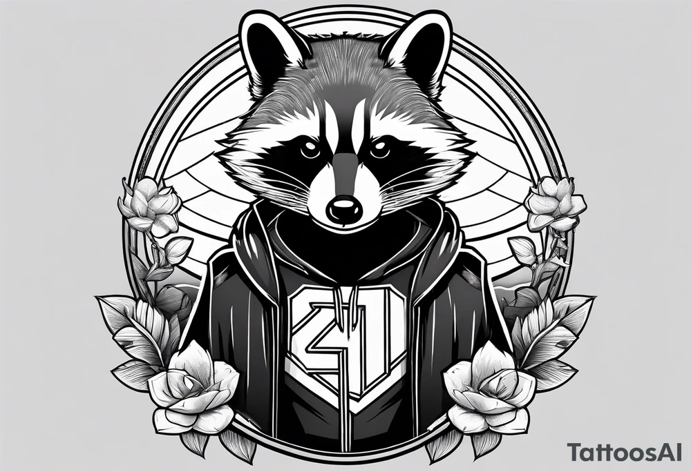 Raccoon wearing a white Superman logo on a black hoodie tattoo idea