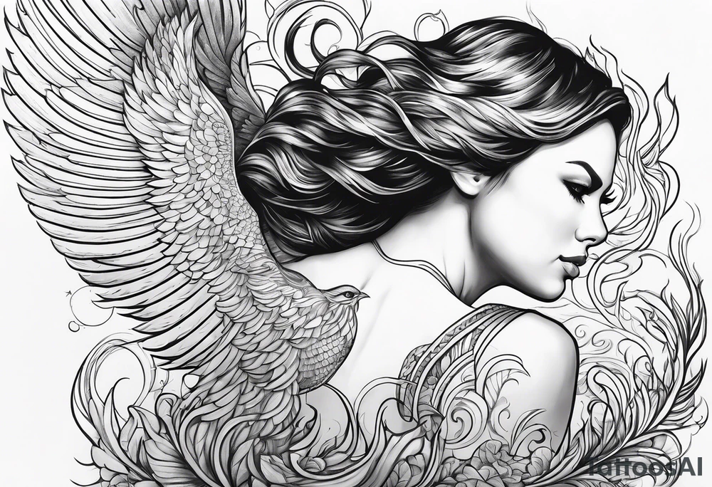 Woman rising into the phoenix tattoo idea