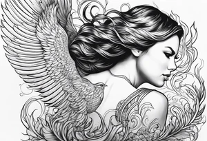 Woman rising into the phoenix tattoo idea