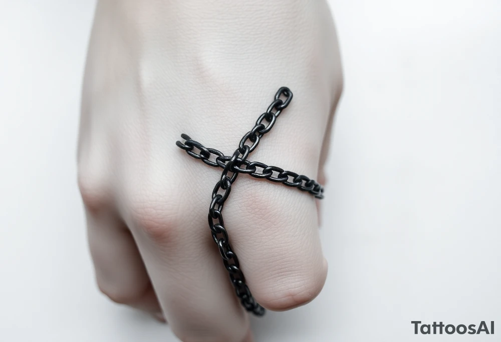 Gothic chains wrapped around outline of the index finger and connected to the thumb tattoo idea