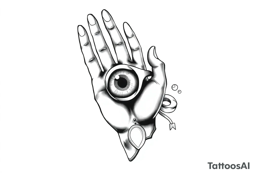 una mano con una copa y un ojo en la copa tattoo idea