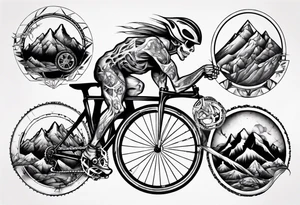 road bicycle and a mountain with a heavy weight tattoo idea