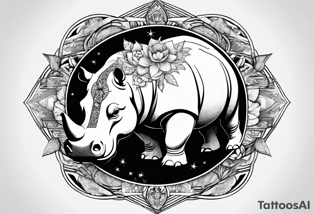 Hippo, flowers, moon, interstella,
fine lines, tribal, geometric tattoo idea