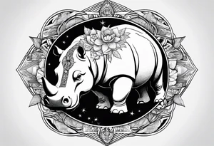 Hippo, flowers, moon, interstella, 
fine lines, tribal, geometric tattoo idea