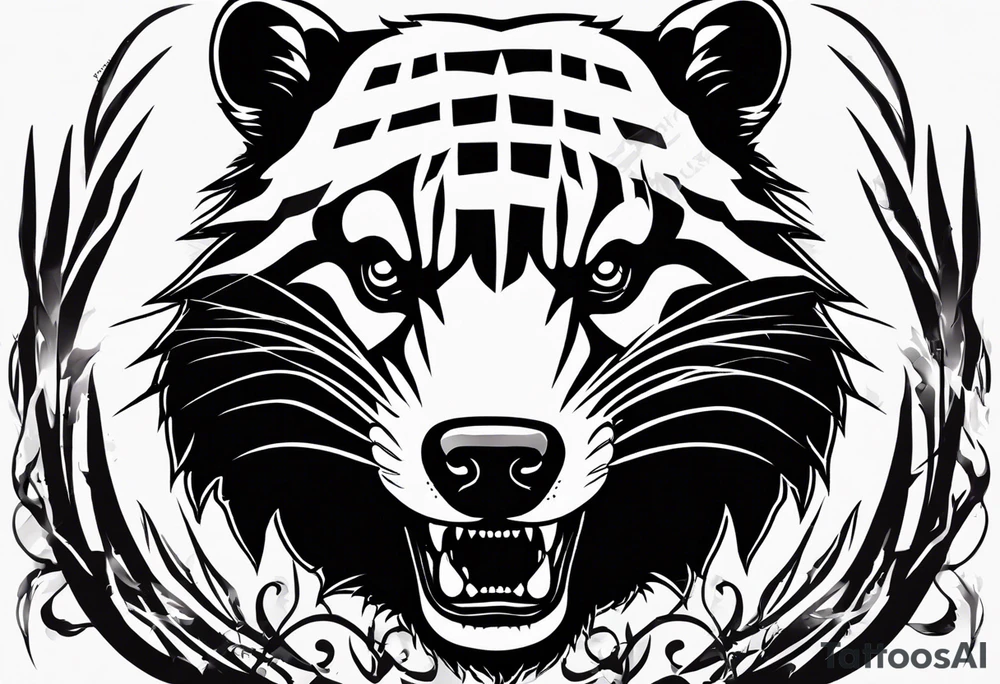 Draw me psychopath badger with aggressive full body, killer face with a smile, very long nails and he attacks like a Bloody Gladiator to enemy and also, he has very deadly looking. He fights with his nails. Everybody scares after their first sight. Give me horror type Badger Tattoo. tattoo idea