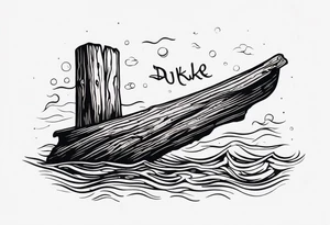 piece of driftwood underwater with duke written in the wood tattoo idea