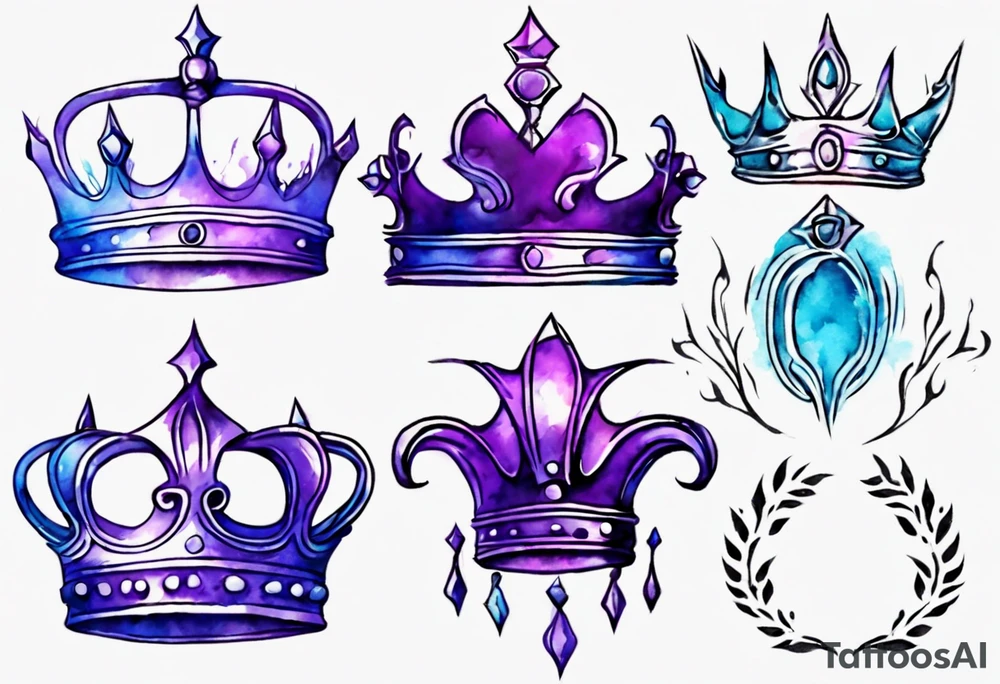 King’s crown on a water color back ground of purple and blue tattoo idea