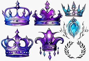 King’s crown on a water color back ground of purple and blue tattoo idea