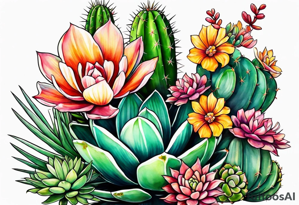 Mexican beach flora succulents and cactus tattoo idea