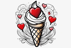 ice cream cone with one round scoop of ice cream and a red heart tattoo idea