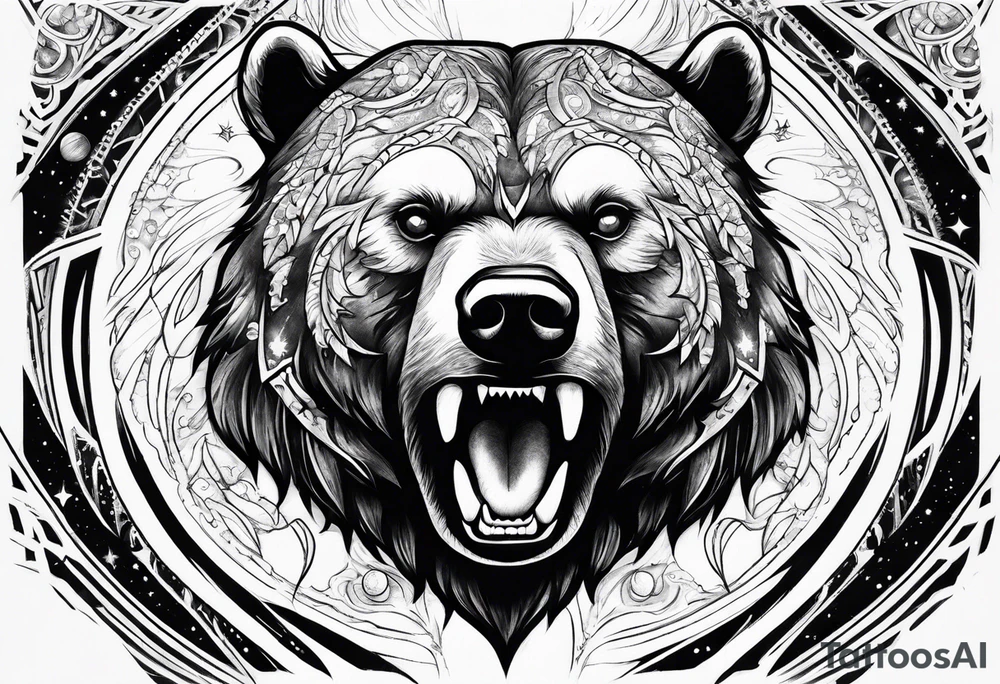 Ripping bear claw cosmic space tattoo idea