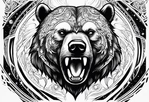 Ripping bear claw cosmic space tattoo idea