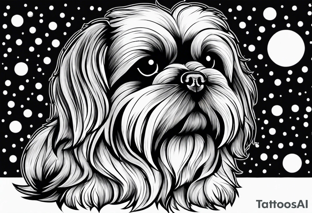 Design a small outline tattoo of a Shih Tzu with long hair flowing, capturing its adorable and regal presence. tattoo idea