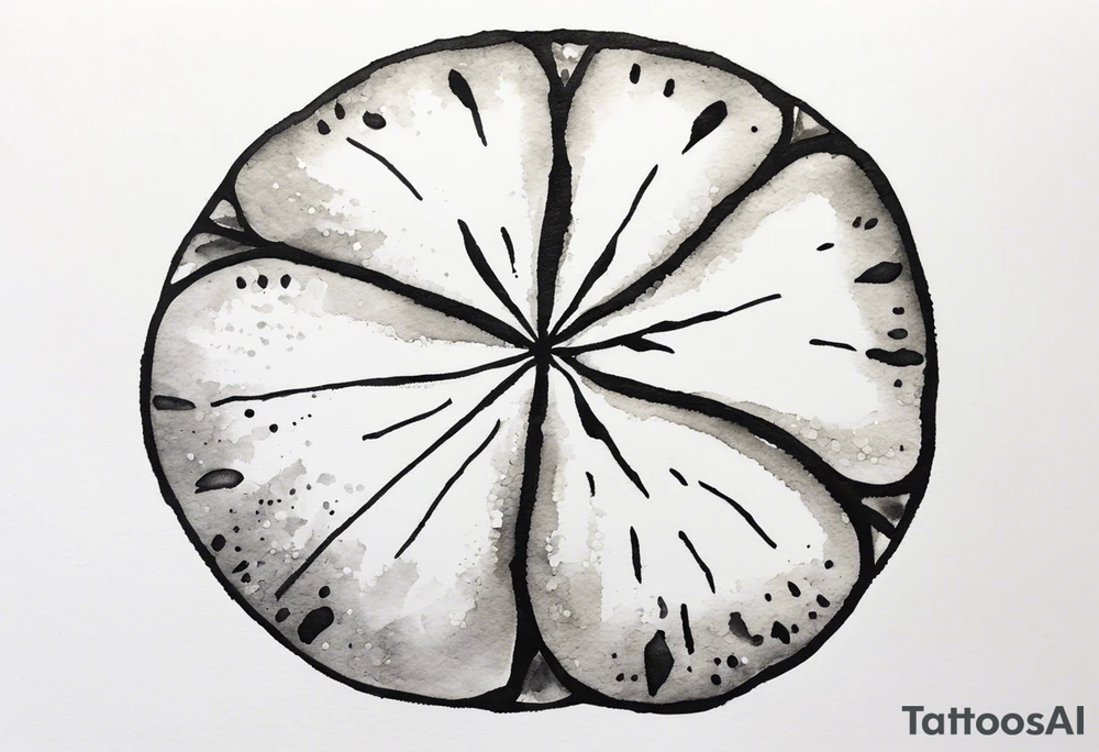 sand dollar 
watercolor
light gray
you can see the dove shell peaking out.
take out the black

draw sand around it like it's washed up on the beach.
the tattoo will go on the underside of my wrist. tattoo idea