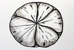 sand dollar 
watercolor
light gray
you can see the dove shell peaking out.
take out the black

draw sand around it like it's washed up on the beach.
the tattoo will go on the underside of my wrist. tattoo idea