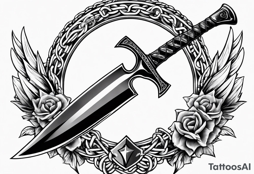 Valhalla sword round shield axe barbed wire chains tattoo idea