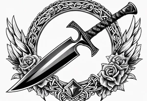 Valhalla sword round shield axe barbed wire chains tattoo idea