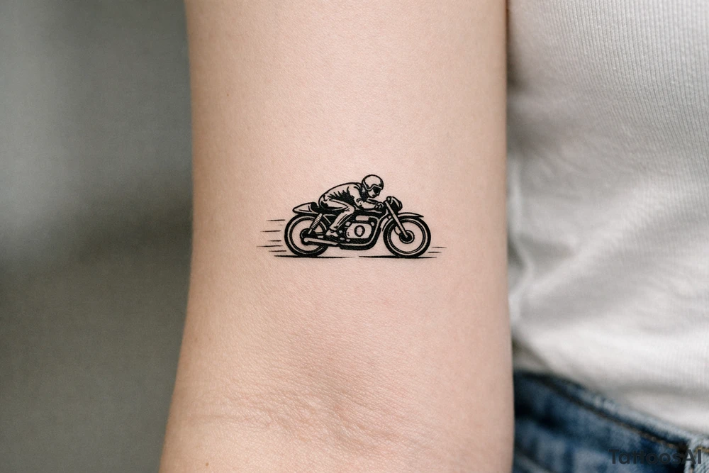 Vintage motorcycle racing, black and white illustration tattoo idea