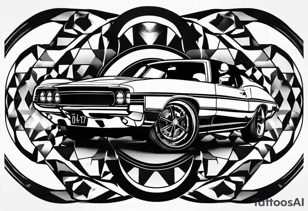 1970 442 automobile i side a circle tattoo idea