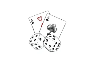 2 of hearts and 4 of hearts playing cards on top of two dices tattoo idea