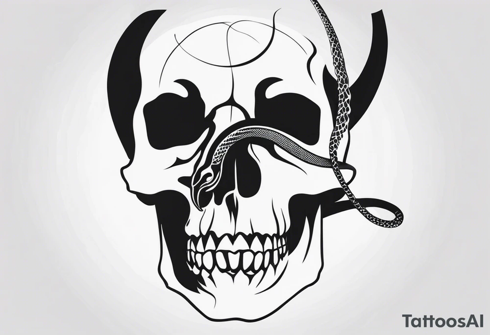Snake on skull head tattoo idea