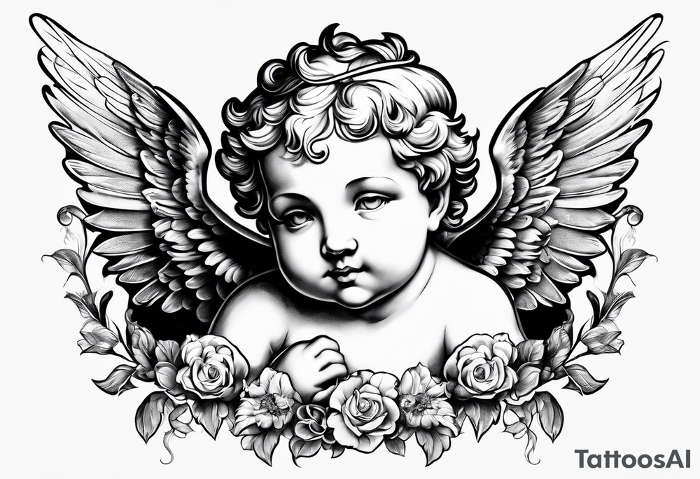 one putti with wings smiling tattoo idea