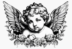 one putti with wings smiling tattoo idea