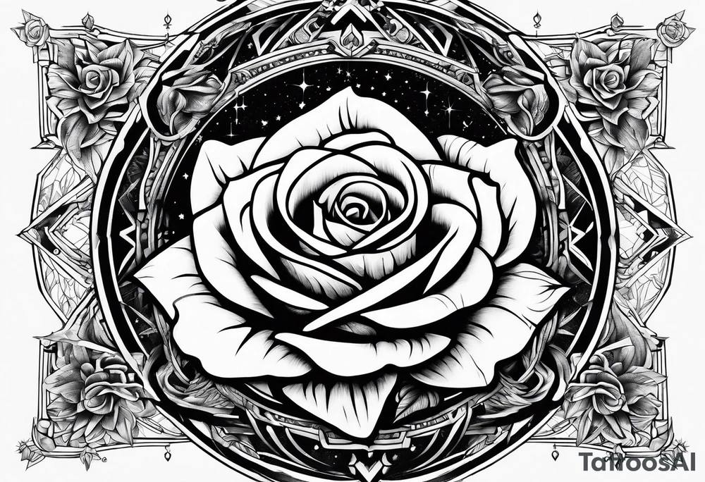 Tesseract with a rose and stars tattoo idea