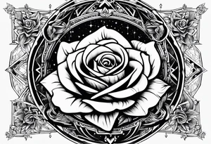 Tesseract with a rose and stars tattoo idea