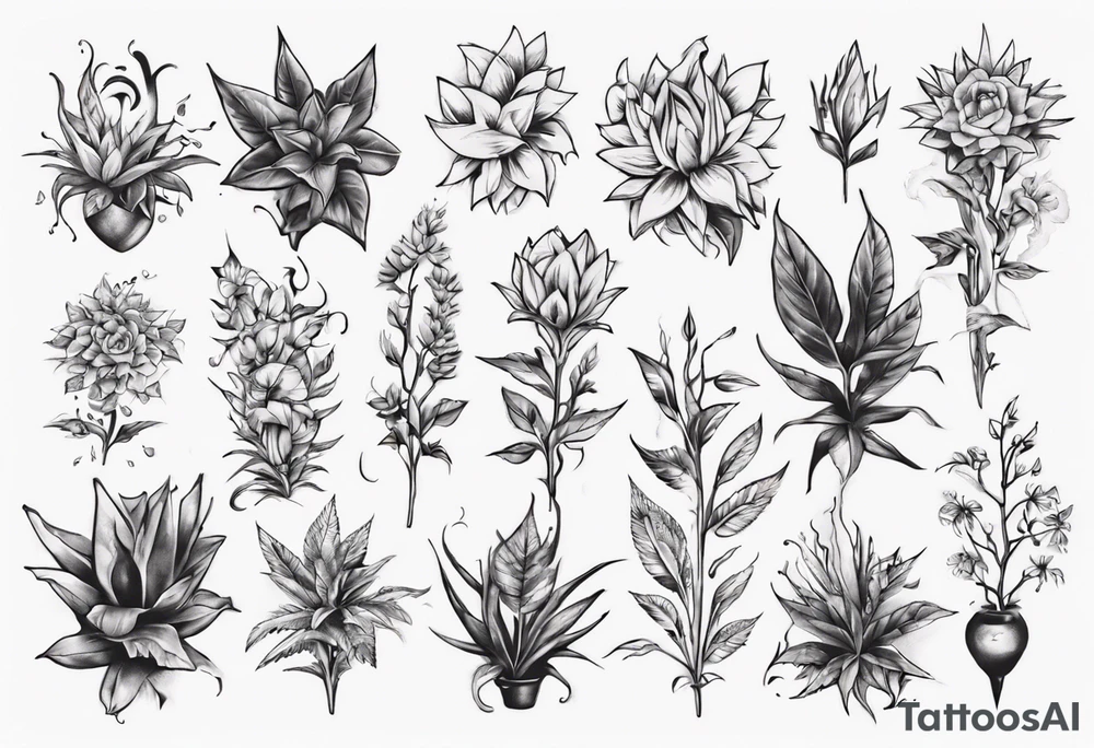 Word ‘power’ on top of plants tattoo idea