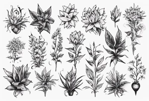 Word ‘power’ on top of plants tattoo idea