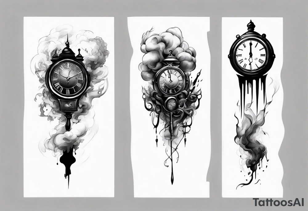 Modern clock fading with smoke 2023 edition tattoo idea