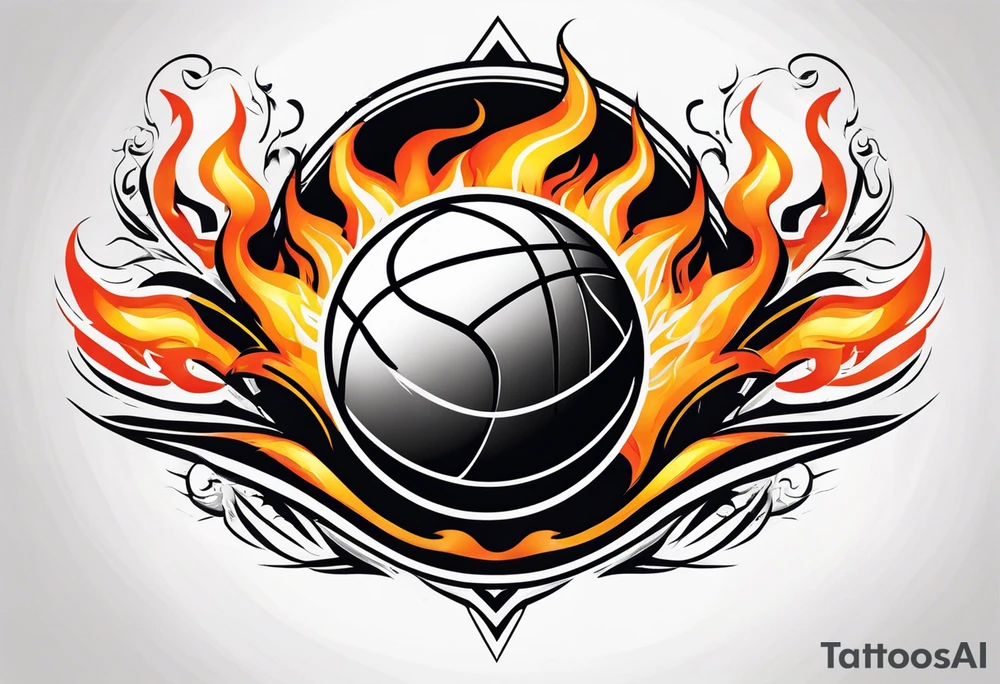 Basketball wit flames around it tattoo idea