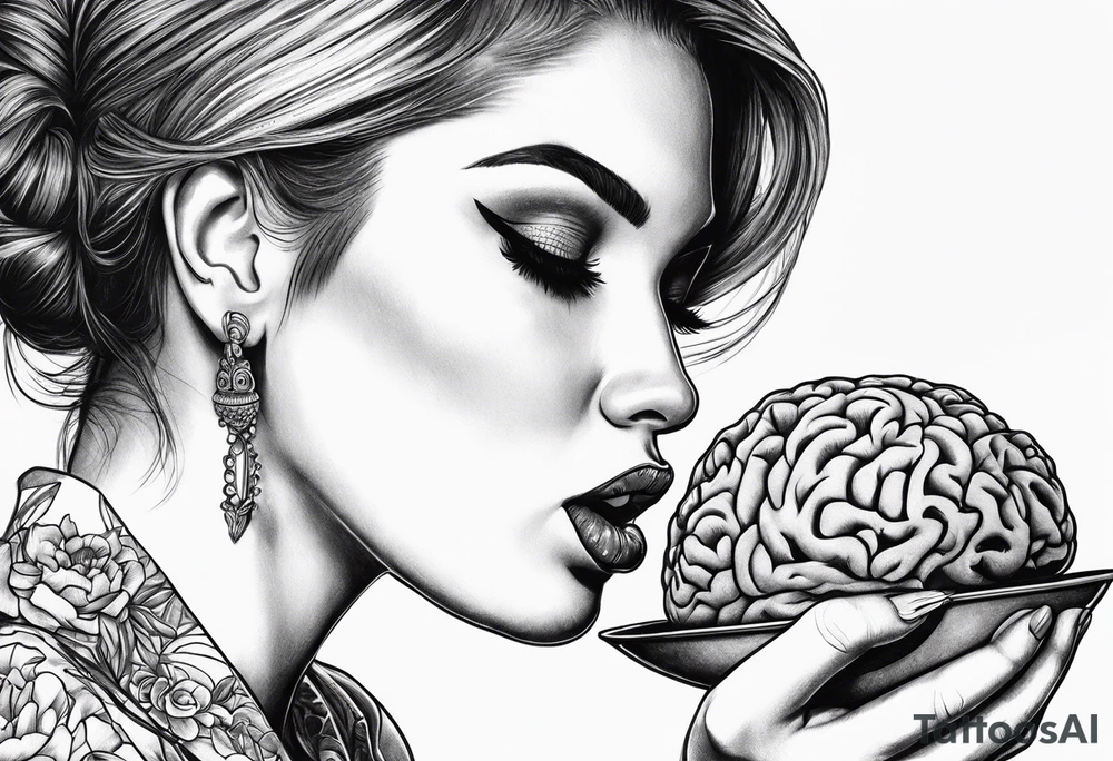 Woman eating her own brain tattoo idea