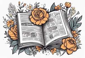 newspaper 
 surrounded by flowers tattoo idea