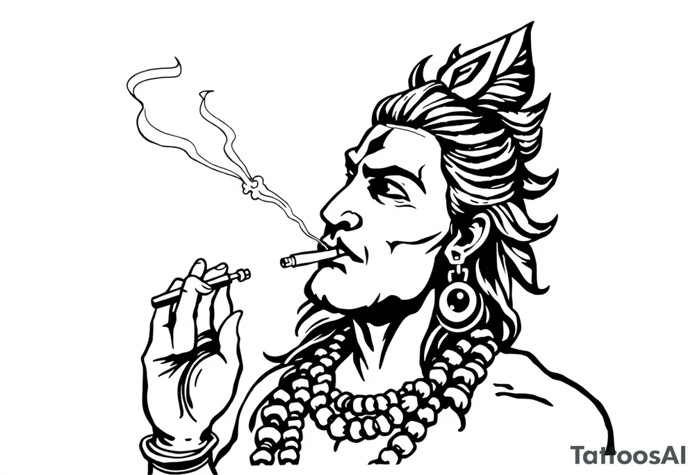 Shiva smoking a joint with one hand and spraying with another hand tattoo idea