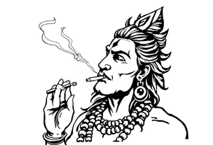 Shiva smoking a joint with one hand and spraying with another hand tattoo idea