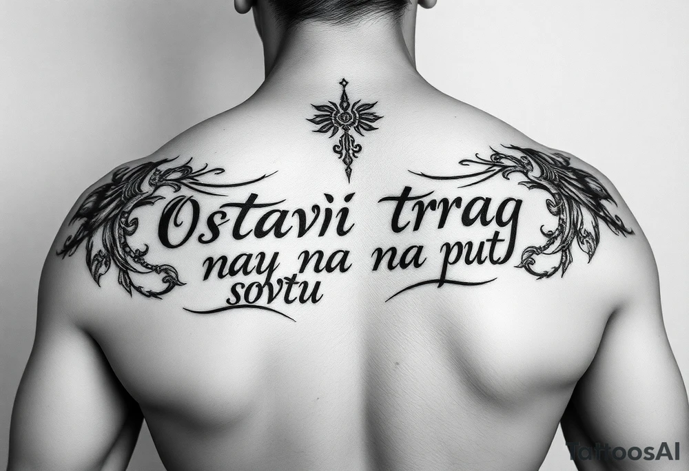 Make an arm tattoos with and or representing the words ostavi trag na putu svom tattoo idea