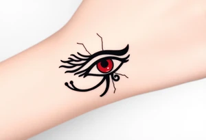 A black and crimson Eye of Horus, with cracks forming around it, symbolizing power emerging from chaos tattoo idea