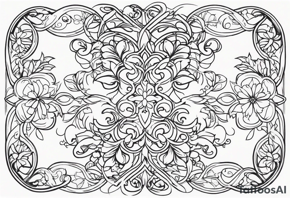 vertical and tall flower vine with shapes tattoo idea