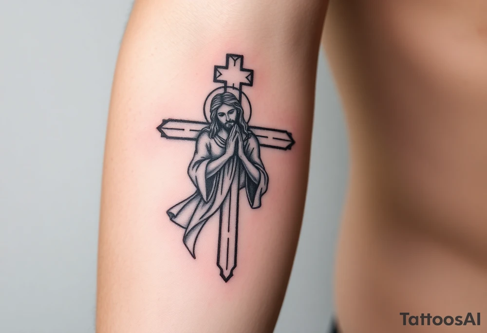 Jesus praying cross tattoo idea