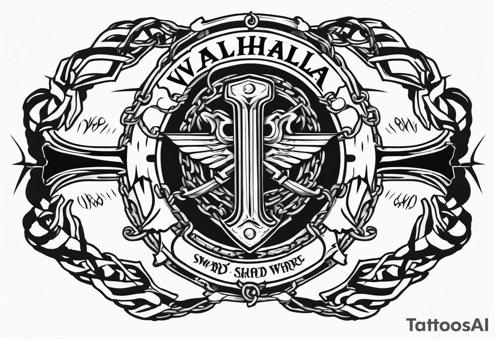 Valhalla sword shield barb wire chain tattoo idea
