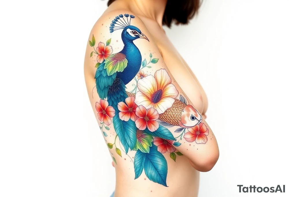 Peacock , Exotic flowers, Coi fish tattoo idea
