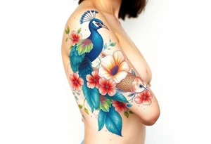 Peacock , Exotic flowers, Coi fish tattoo idea