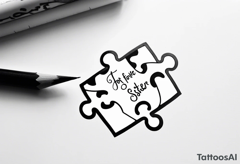 small, delicate puzzle piece with the handwritten words "to my favorite sister" tattoo idea