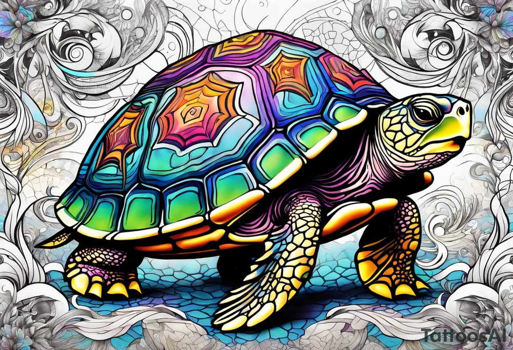 psychedelic turtle, from the top, cute tattoo idea