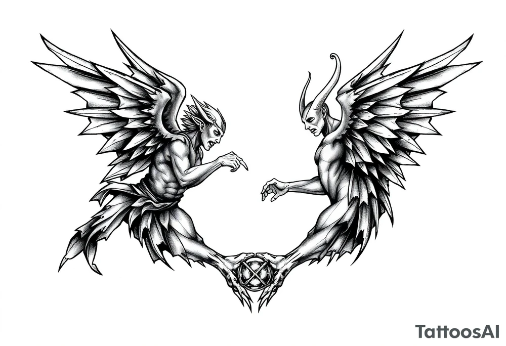 angels vs demons sleeves tattoo idea