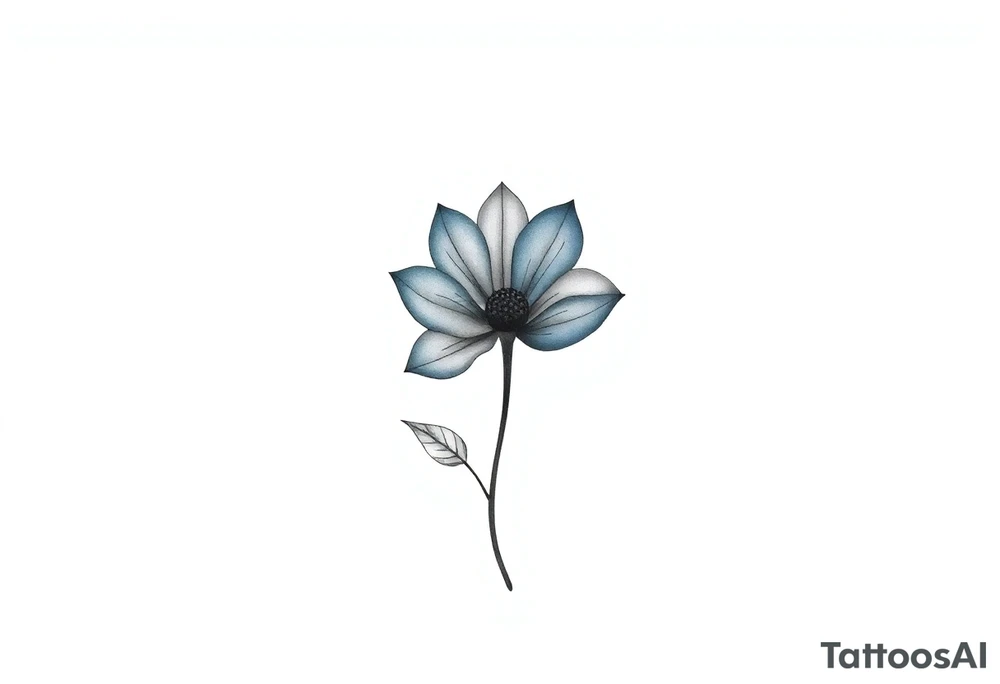 A minimalist flower tattoo that represents a shattered and betrayed gemini woman who fought hard throughout this year. With colors blue and black. Make it unique and rare. Without leaves and stem. Simple but elegant. Cute and catchy tattoo idea