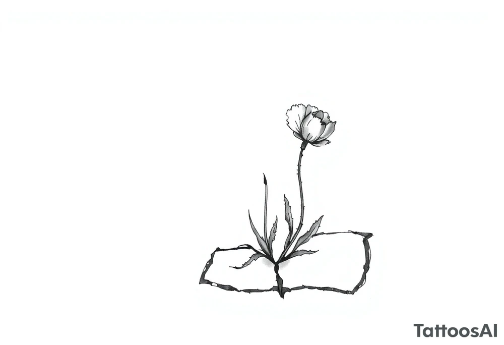 Simple line drawing style poppy growing up from cracks in pavement watercolor-esque coloring on poppy only back of ankle/heel or back of upper arm tattoo idea